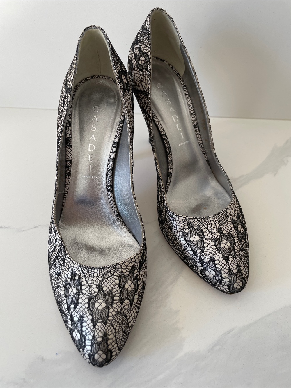 Casadei Black Lace Pointed-Toe Pumps